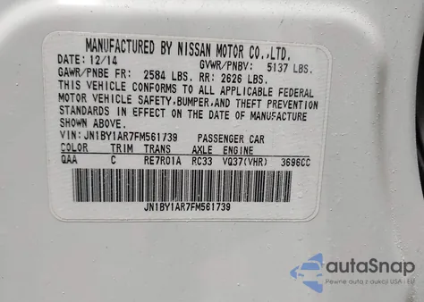 2015 Infiniti Q70 3.7X z USA, uszkodzony, nr VIN JN1BY1AR7FM561739